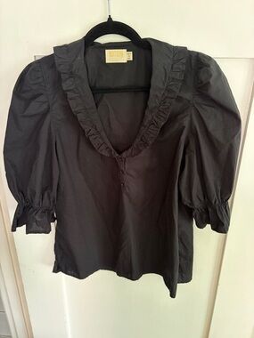 Nation LTD Black Ruffled V-Neck Puff Sleeve Top